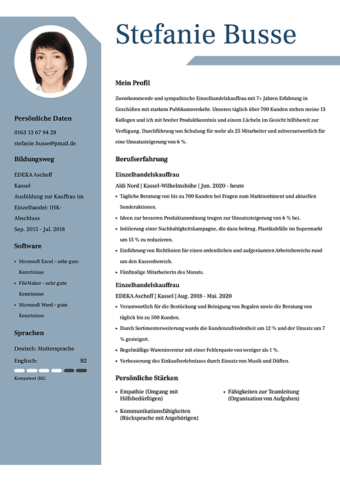 muster lebenslauf verkäuferin