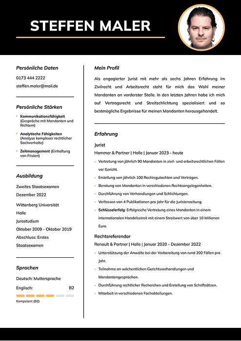 lebenslauf jurist muster