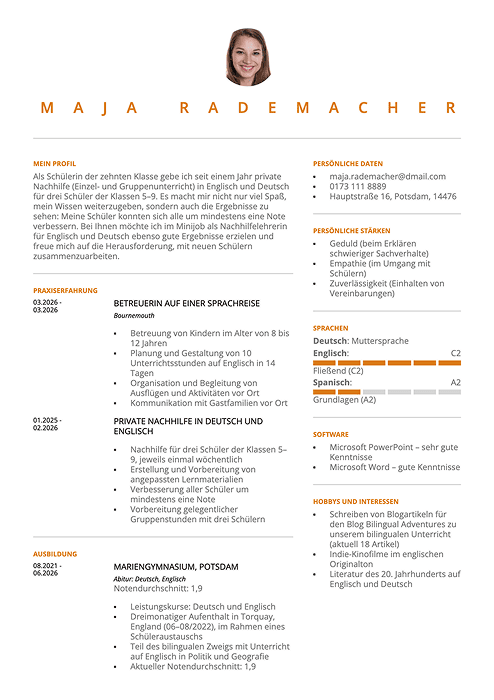 minijob lebenslauf muster