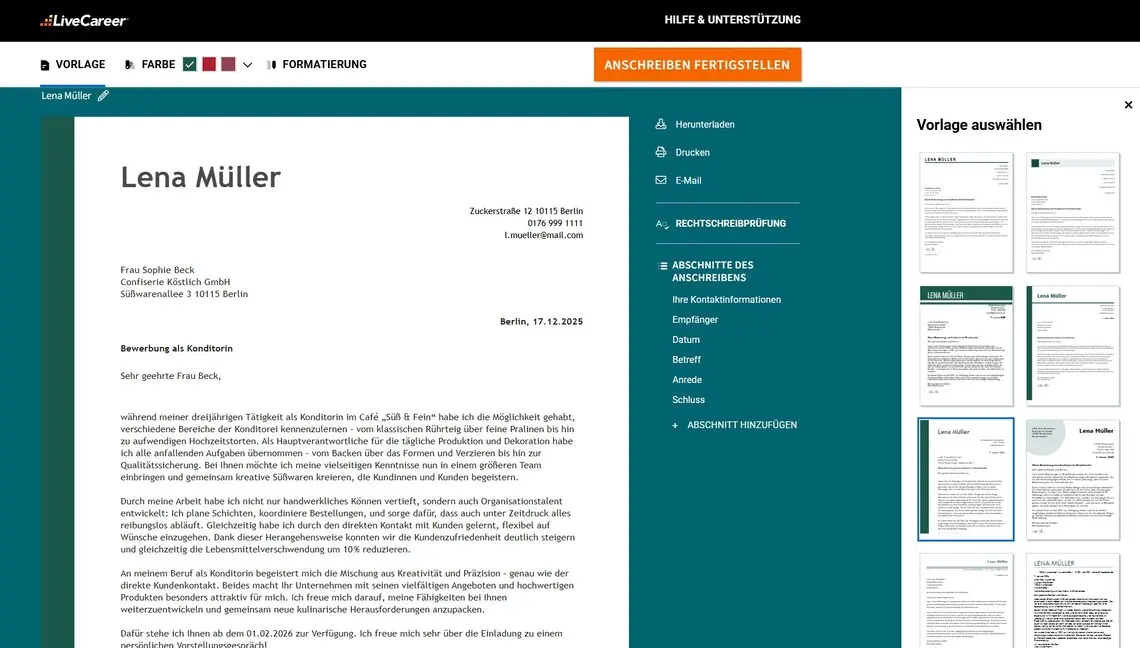 Bewerbung als Konditorin