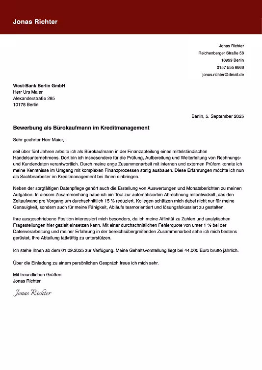 moderne bewerbungsschreiben vorlage
