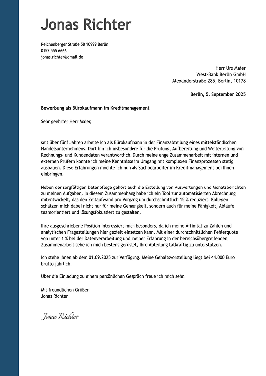moderne bewerbungsschreiben vorlage