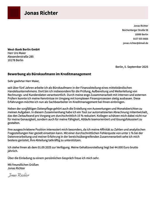 professionelle bewerbungsschreiben vorlage