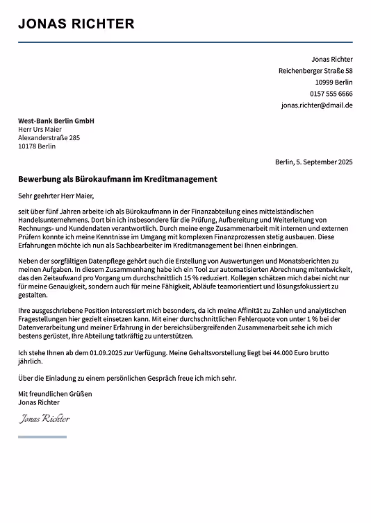 professionelle bewerbungsschreiben vorlage