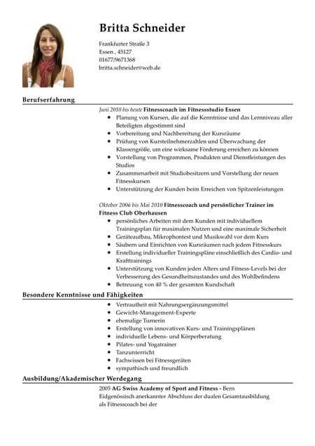 fitness and personal cv