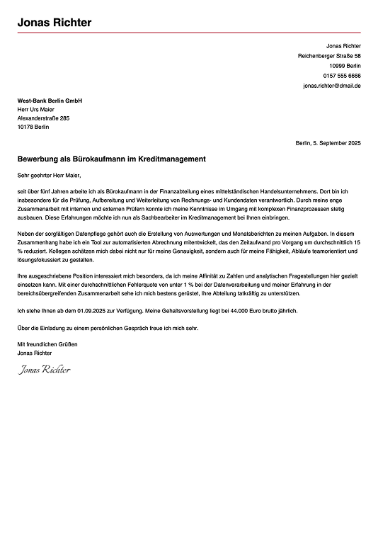 professionelle bewerbung vorlage