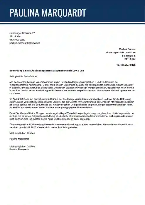 bewerbung ausbildung muster