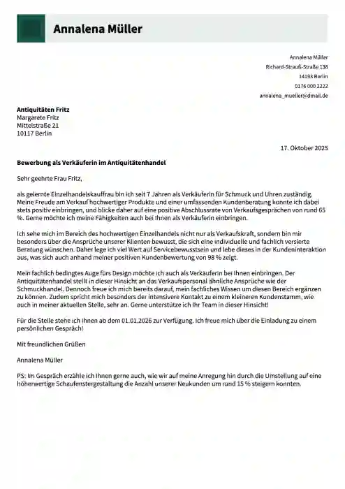 bewerbung verkäuferin muster