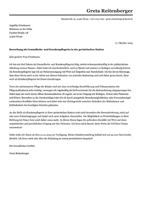 bewerbung krankenschwester muster