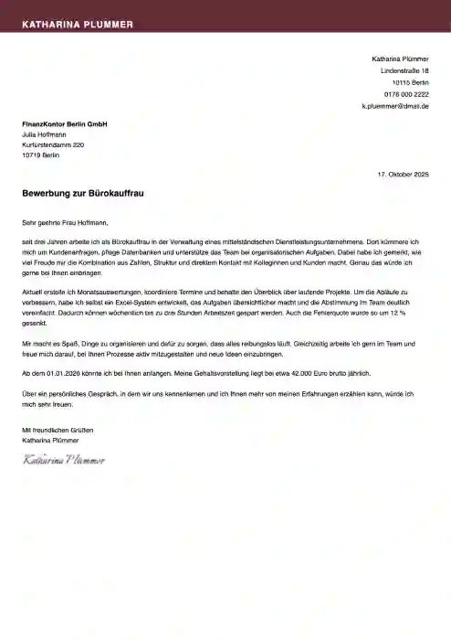 muster bewerbung bürokauffrau