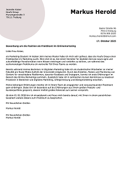 praktikum bewerbung muster