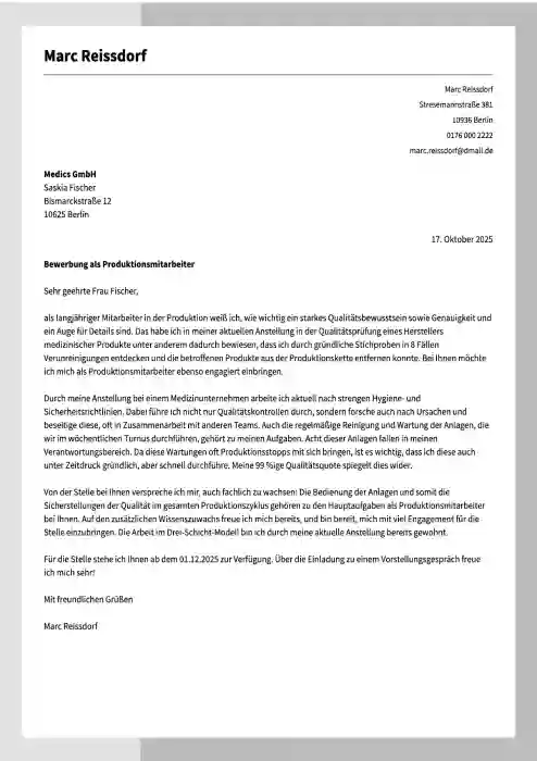 muster bewerbung produktionshelfer