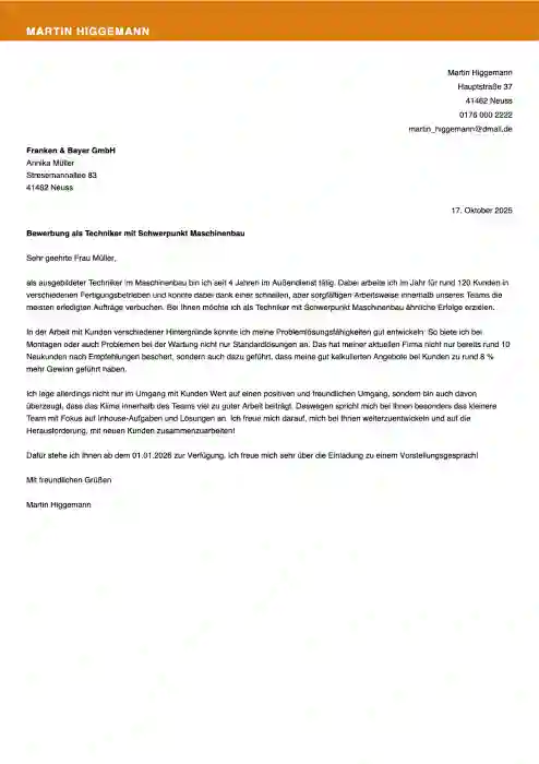 muster bewerbung techniker
