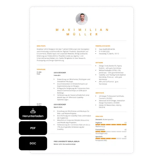 Laden Sei den Lebenslauf als PDF oder Word herunter