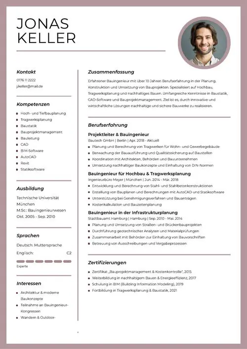 Lebenslauf als Bauingenieur