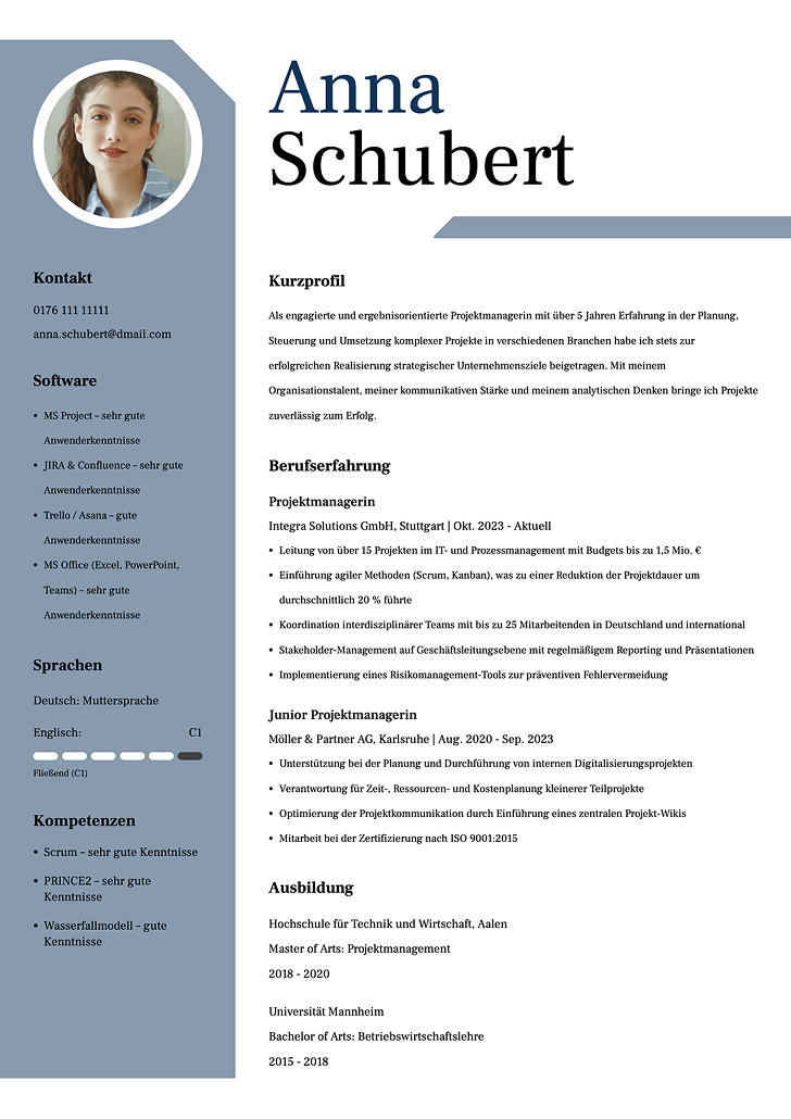 Vorlage Lebenslauf modern