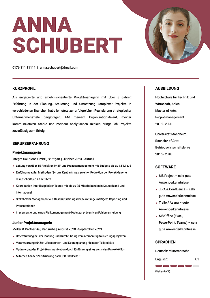 Vorlage lebenslauf zeitgenössisch