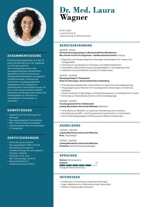 Lebenslauf als Neuropsychologe