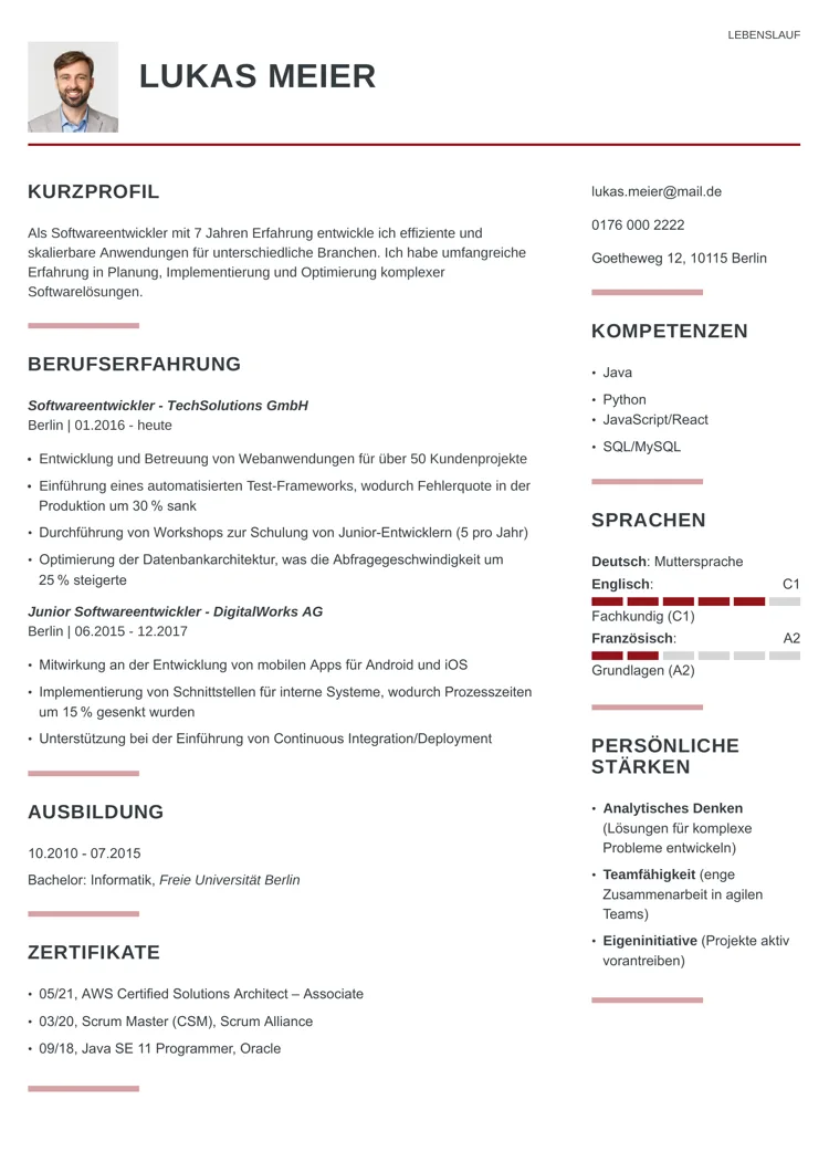 klassischer Lebenslauf