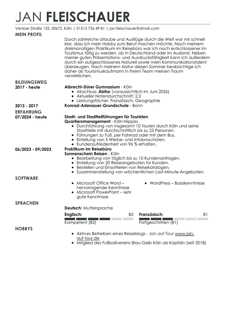 tabellarischer lebenslauf schüler