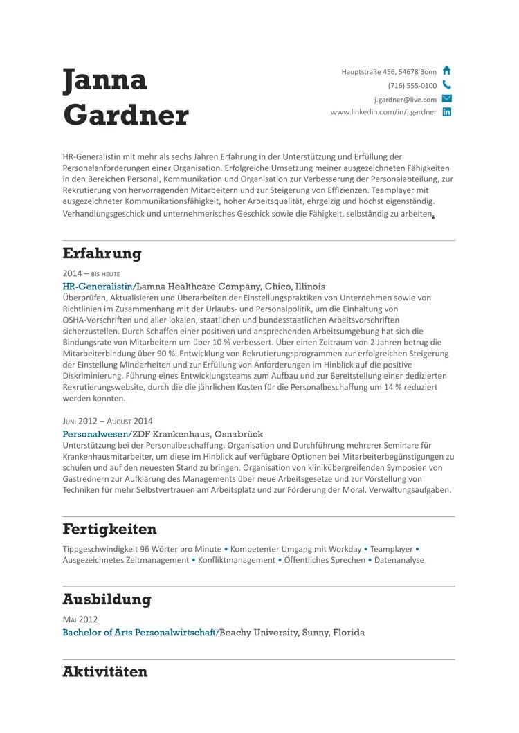 Moderne Vorlage für den Lebenslauf ohne Word