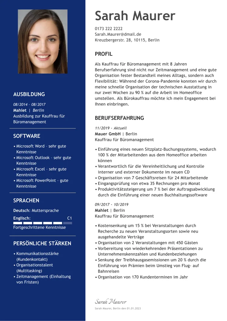 Klassische Lebenslauf-Vorlage ohne Word