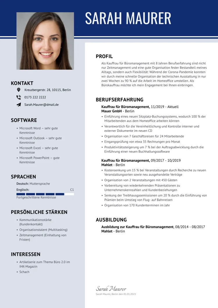 Farblich akzentuierter Lebenslauf