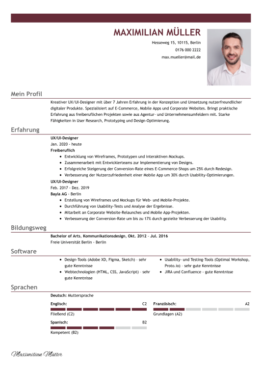 lebenslauf vorlage professionell rot