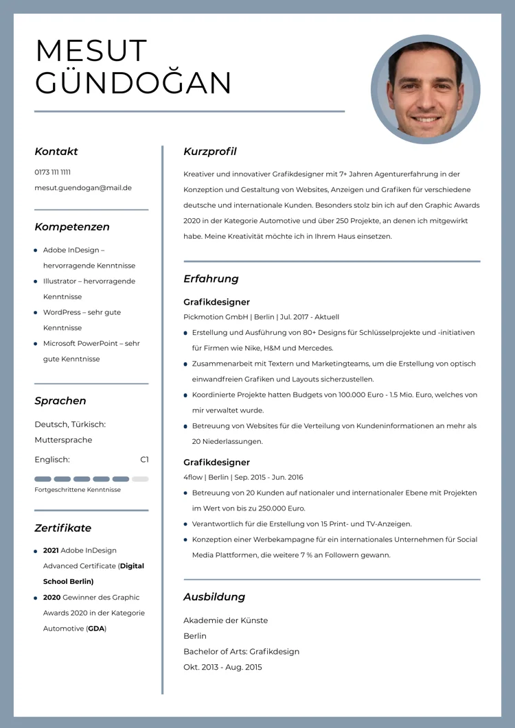 vorlage moderner lebenslauf