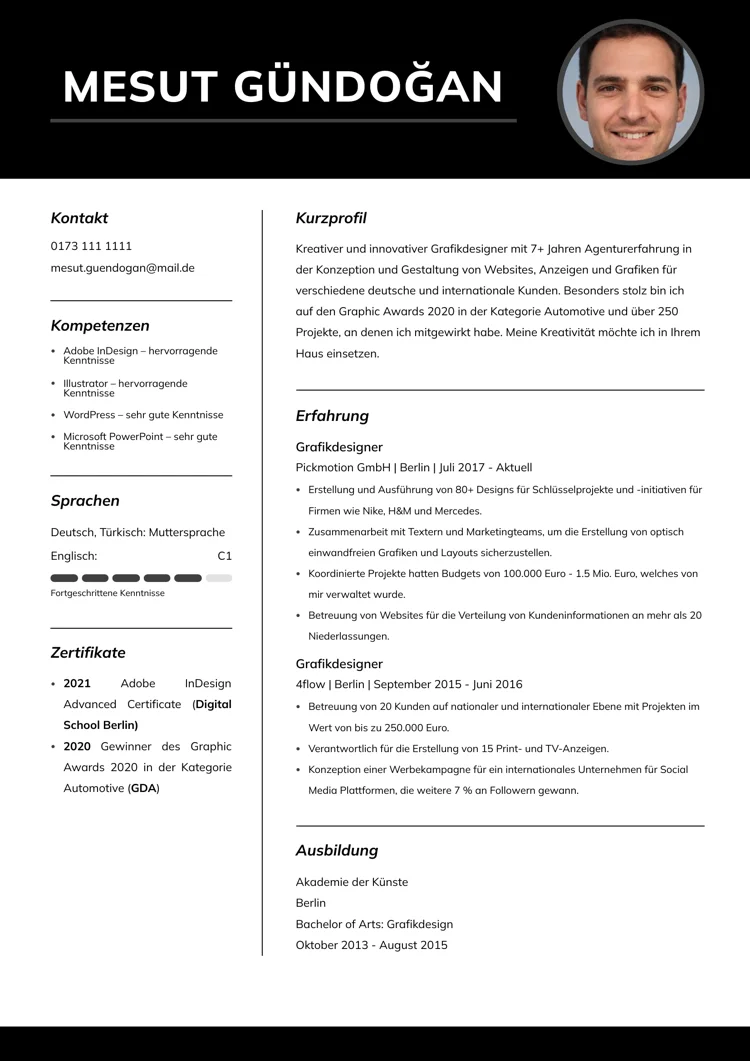 moderner lebenslauf muster