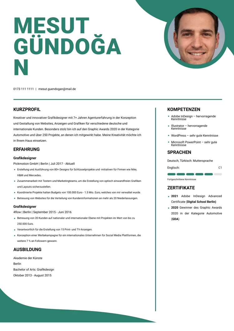 moderner lebenslauf design