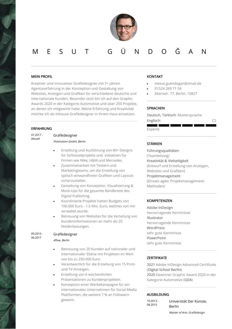 moderner lebenslauf vorlage