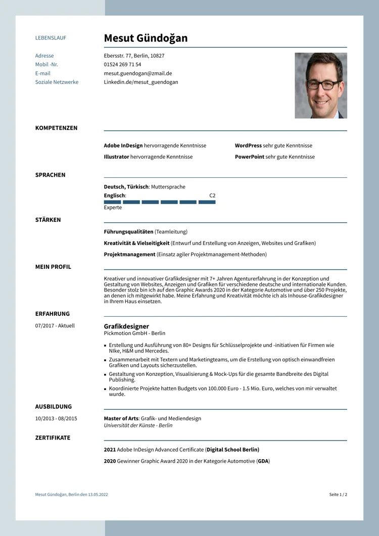 moderner lebenslauf beispiel