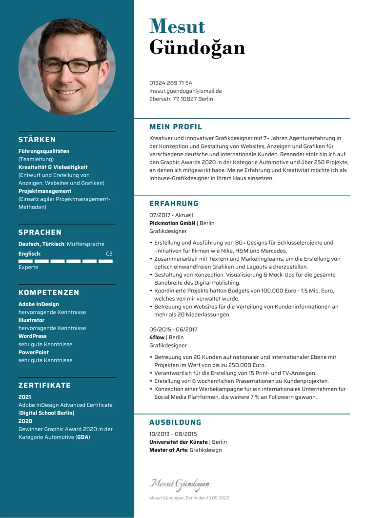 moderner lebenslauf führungskraft muster