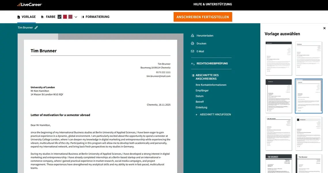 Motivationsschreiben Auslandssemester