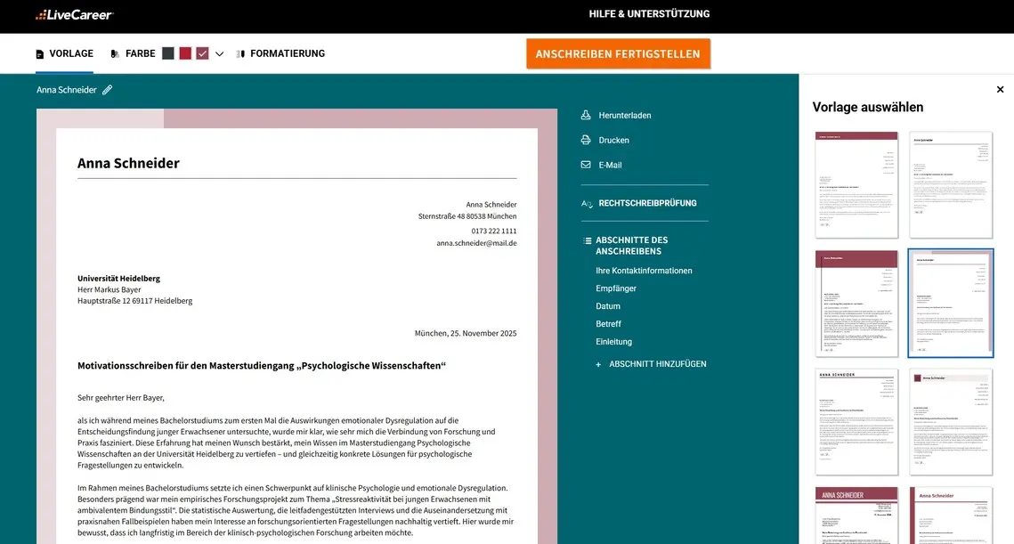 Motivationsschreiben Master