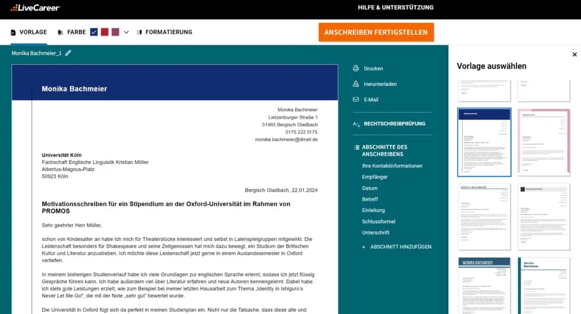 motivationsschreiben stipendium
