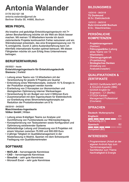 lebenslauf ingenieur muster